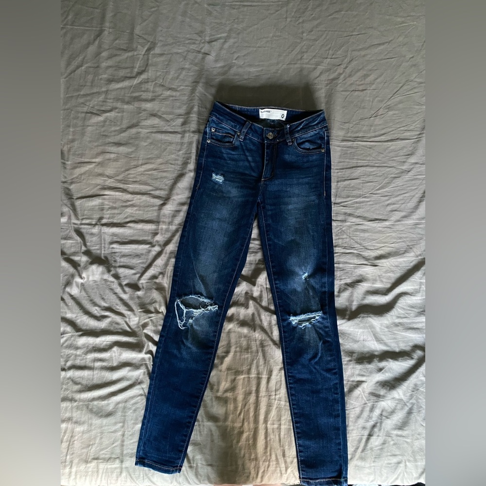 Dark blue Garage ripped skinny jeans